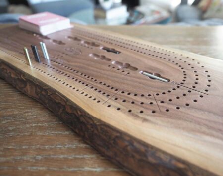 Three Player Cribbage Board Black Walnut Natural Edge Reclaimed Wood From the Hood