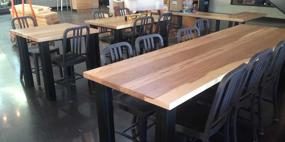 Wood Picnic Style Communal Table with Metal Base Surly Brewing