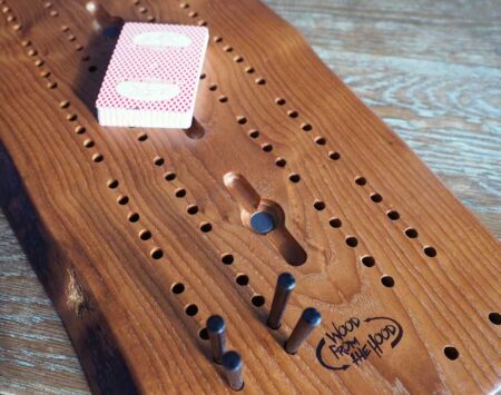 Wooden Cribbage Board Large Live Edge Roasted Ash Wood From the Hood