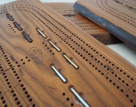 Wooden Cribbage Board Live Edge Three Player Roasted Ash Wood From the Hood