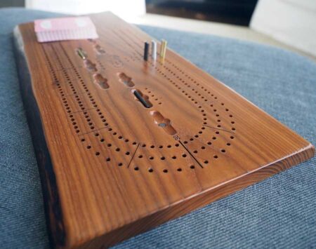 Wooden Cribbage Board Live Edge Three Player Roasted Ash Wood From the Hood