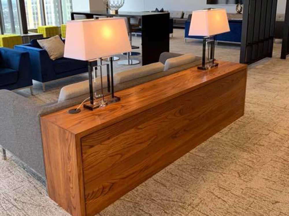 Walnut Stained A sh Waterfall Console Tables – IDS Club Room