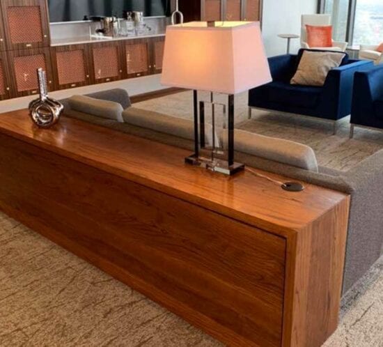 Ash Waterfall Console Tables | Walnut Stain | Wood Furniture | Custom Wood Furniture | Wood From The Hood | IDS Club Room | Minneapolis