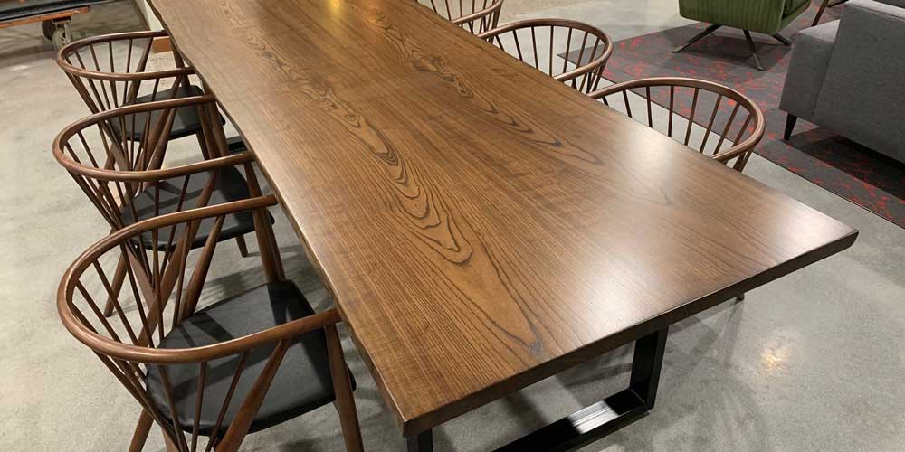 Reclaimed Ash Book Matched Table | Walnut Stain | Wood From the Hood | Wood Furniture | Atmosphere Commercial Interiors