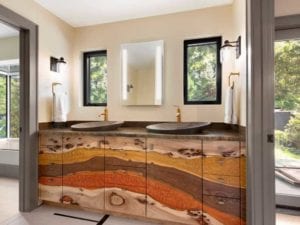 Otogawa-Anschel Design+Build Bathroom Vanity Russian Olive and Rock Elm Wood From the Hood