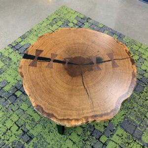Book-Matched Live-Edge American Elm Table & White Oak Coffee Table