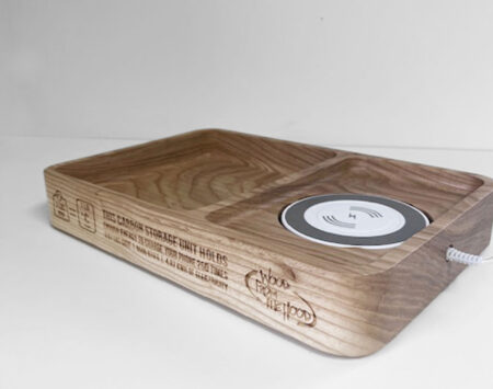 Valet-Tray-with-Charger-Engraved2 Detail of urban reclaimed ash wood highlighting unique grain patterns